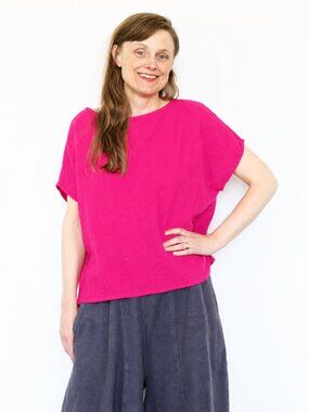 BRYN WALKER Bess Mandevilla Pink 100% Cotton Gauze Blouse Box Top, Size S